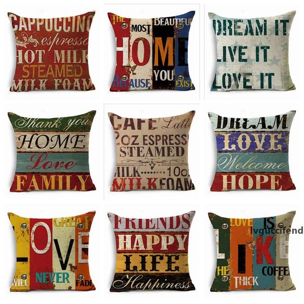 

throw pillow case vintage hand-painted letters 45*45cm cushion cover linen throw pillow car home decoration pillowcase yya187