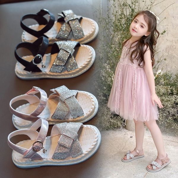 

children's 2020 new korean style girl rhinestone princess and sandals shoes baby fashion cork sandals, Black;red