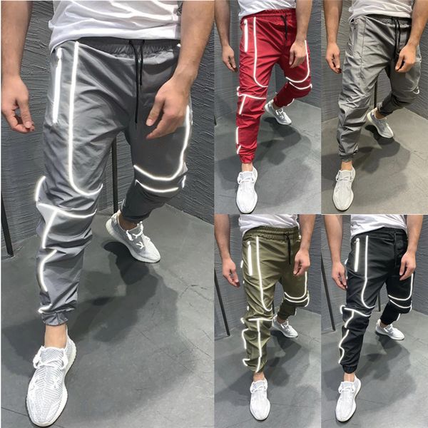 

autumn soft shell jogger pants men's sweatpants waterproof trousers fleece lined bottoms reflective night light winter men pant, Black