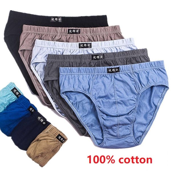 

5pcs/lot men's underwear100% cotton men's triangle underwear loose comfortable comfortable breathable large size underwear, Black;white