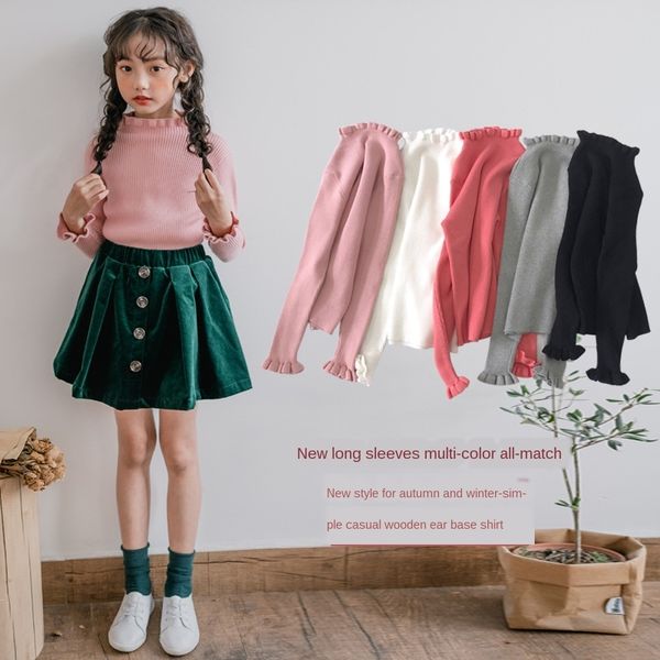 

s4l6o 2019 new style simple casual wooden ear long sleeve girl base multicolor all-match children's clothing children's sweater sw, Blue