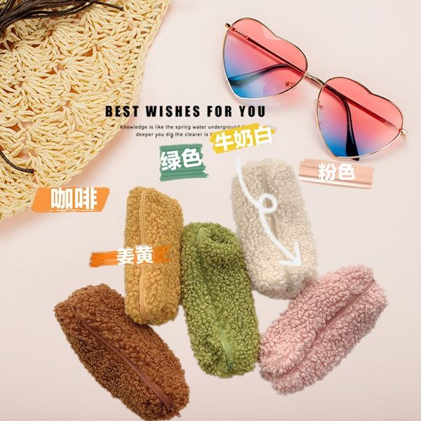 

ins korean plush small fresh pencil case spot lamb wool stationery bag avocado green stationery storage bag custom