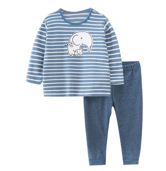 

new 2020 boys kids 100%cotton long sleeve cartoon elephant print boy's set causal spring autumn boys kids set t shirt+ pant, White