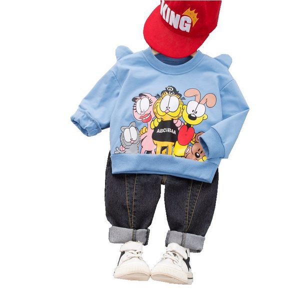 

toddler girl boy children clothing set spring autumn cartoon pattern pants kids bebes jogging suits two-piece, White