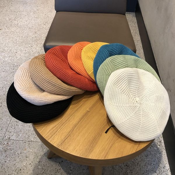 

beret women's thin breathable painter beret knitted knitted hat british black white all-match painter hat autumn tide, Blue;gray