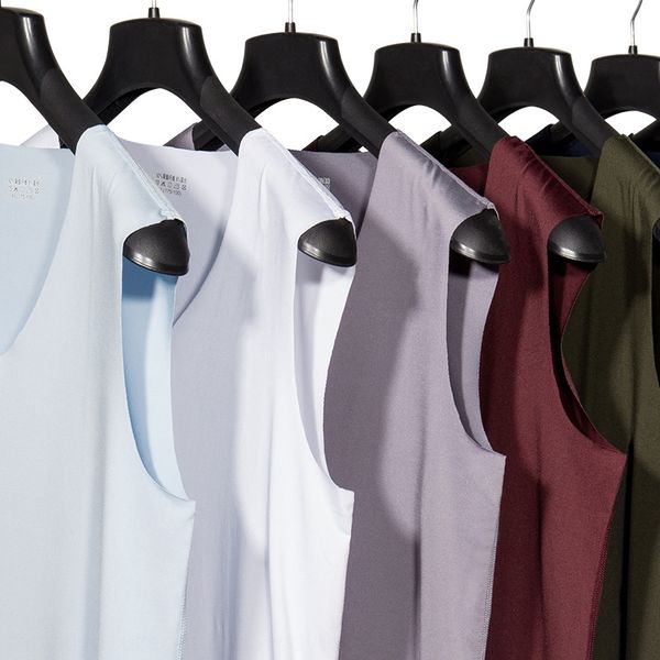 

мужские ice шелковый бесшовные жилет v-образным вырезом тонкий сплошной цвет спортивной тонкий жилет без рукавов рубашки поколения, White;black