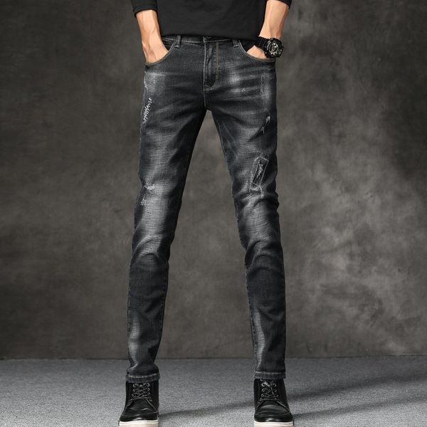 

men's jeans arrivals fashion straight denim pants slim casual skinny trousers, Blue