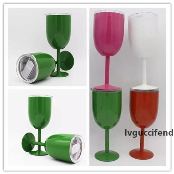 

dhl stainless steel wine glass 10oz wine goblet 10oz wine glasses 9 colors double wall insulated with lid tumbler red
