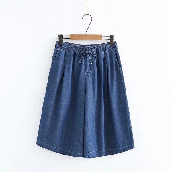 

ksba6 plump mm large size wide leg six-fen ku six-legged six-legged pants plus plump summer new korean style fashion tencel denim six-part w, Blue