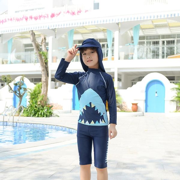 

new korean style children's boys' medium and large children's shark diving swim swimsuit long-sleeved sunscreen diving suit w, Black