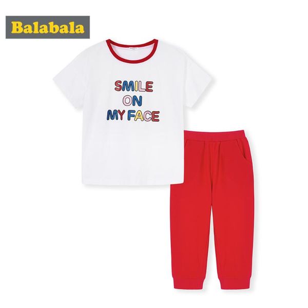 

balabalagirls summer sports set big boy clothing set 2020 new children's clothing two-piece korean version tshirt +mid pants, White