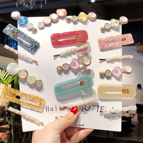 

hair accessories 5set/lot colorful pearls acetate combination clips for girls sweet headband hairpins barrettes fashion, Slivery;white