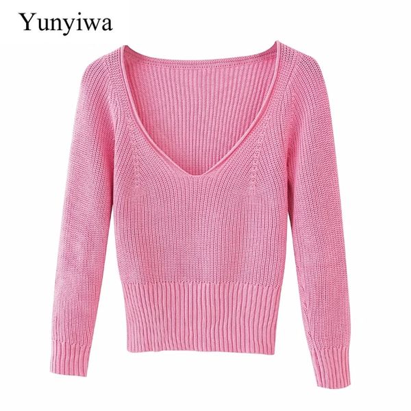 

new women fashion v neck pink color knitting sweater ladies basic casual slim sweaters chic leisure pullover s304, White;black