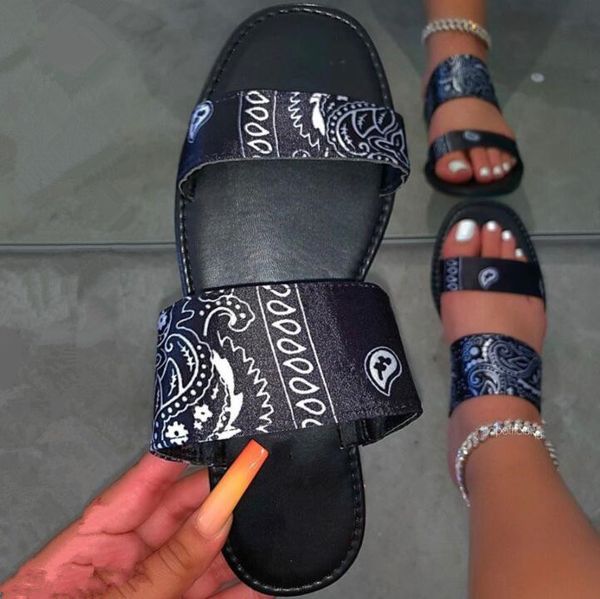 

spring/summer new women2020 flat satin cloth flat non-slip slippers cashew flower beach sandals durable at home flip flop ms, Black