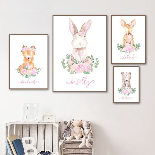 

детские детские wall art холст paoter печати акварель woodland животных кролик олень картина nordic дети девочка decor bedroom
