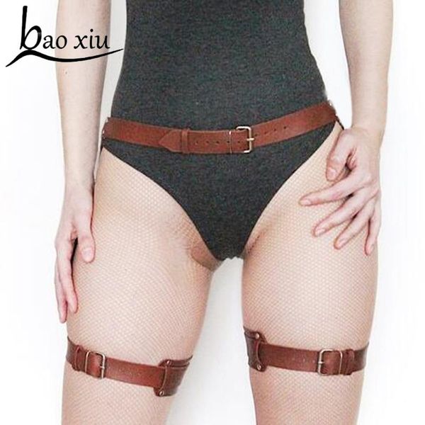 

vintage harness нового harajuku женщин корсет пояс ремни металл клип кожа бандаж регулируемых ручной мужской носок подвязка, Black;brown