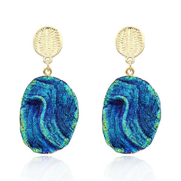 

2020 new european and american simple ear pendant ring imitation natural stone earrings circular unique resin ear ornaments, Silver
