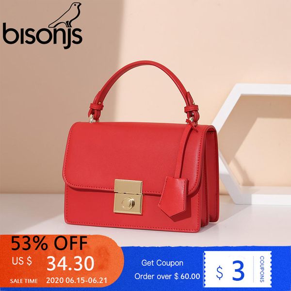

bisonjs cow leather women bag new luxury handbags handle designer ladies fashion shoulder bag crossbody bags 2020 b1694