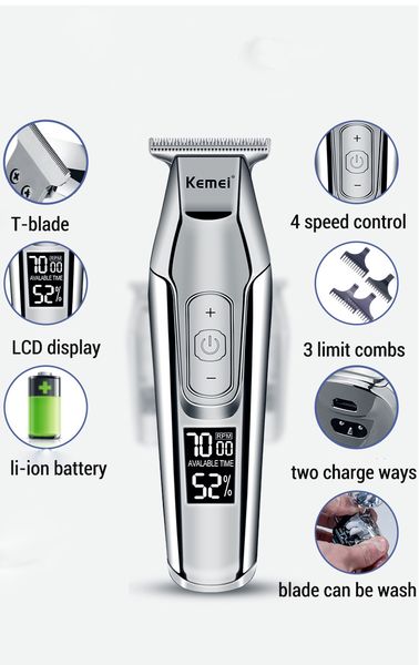 

kemei hair clipper mens beard lcd digital display electric shaver mens razor cordless haircut machine 0mm baldheaded beard hair pguqz