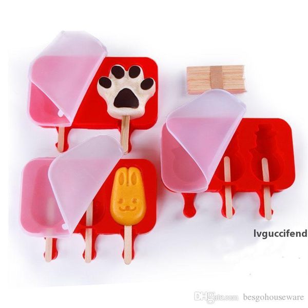 

food grade kids ice mold oval silicone ice cream mold rabbit bear paw popsicle molds ice tray cube tools frozen mold bh1341 tqq