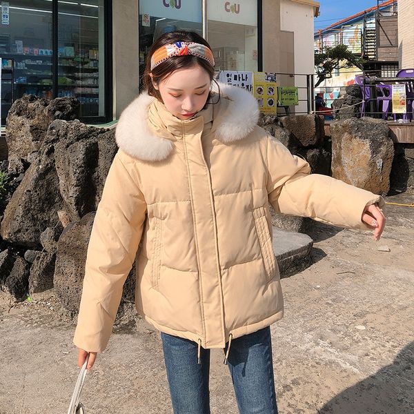 

2019 winter new small short coat down jacket big fur collar down jacket women's thickened short coat, Black