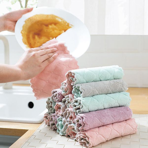 

washing dishes thick absorbent kitchen dishcloth household microfiber home towel wiping cloth rag cleaning supplies
