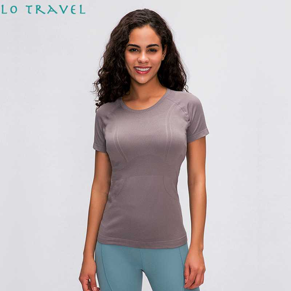 

lotravel 2020 new women short-sleeved round neck sportswear yoga t-shirt running fitness gym slim breathable short sleeve, White;red