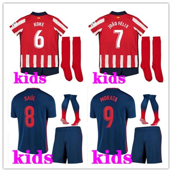 

kids 2020 2021 football kits joao felix soccer jersey home football shirts 20/21 camiseta de futbol koke saul madrid kids footbal kits, Black