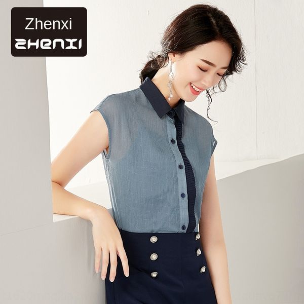 

zhenzhen 2019 sling лето новый элегантный рукав лацкане рубашки шифон короткий рукав рубашки подвязка двухсекционный комплект s6656, White