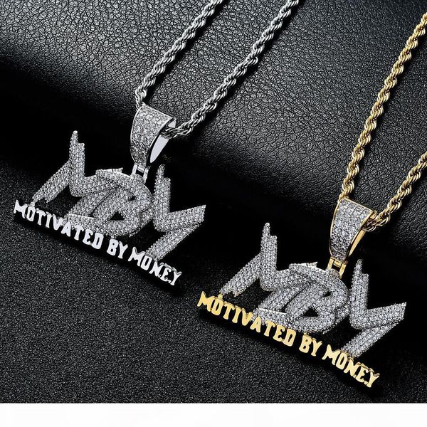 

men hip hop motivated by money letter pendant necklaces zircon women hip hop pendants necklace jewelry, Silver