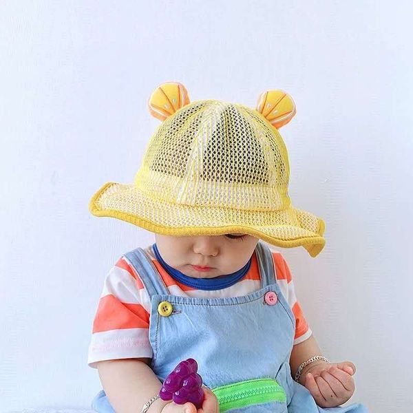 

children's summer fisherman's baby bucket bucket mesh pot hat girls outdoor sun hat night market, Yellow
