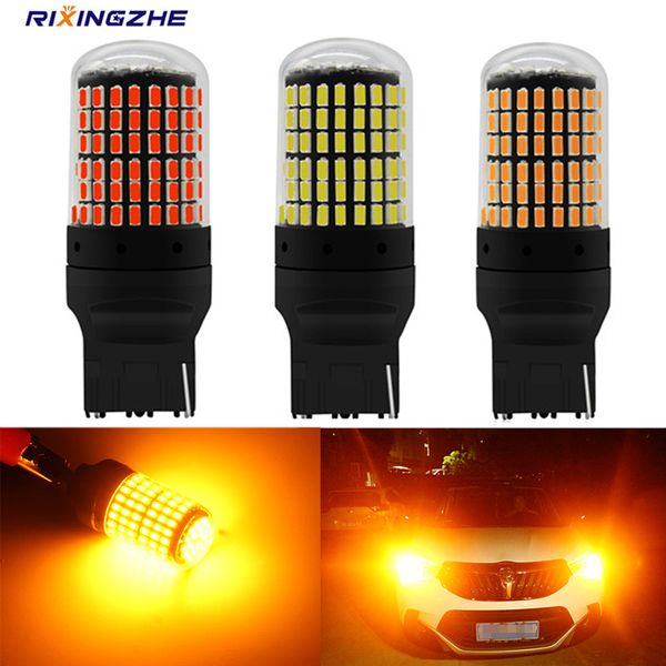 

rxz 1pc t20 led w21/5w 7443 7440 w21w p21w py21w 3014 144smd led for turn signal tail lights brake lights canbus dc 12-24v amber
