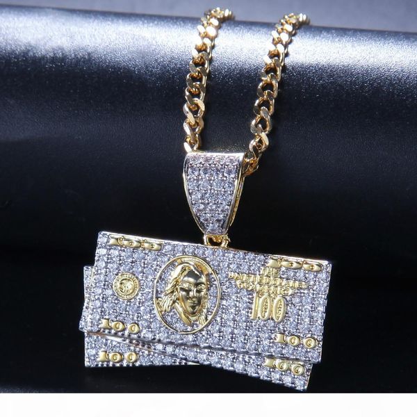 

us dollar pendant necklace hip hop men's necklace two-color plated zircon necklace, Silver