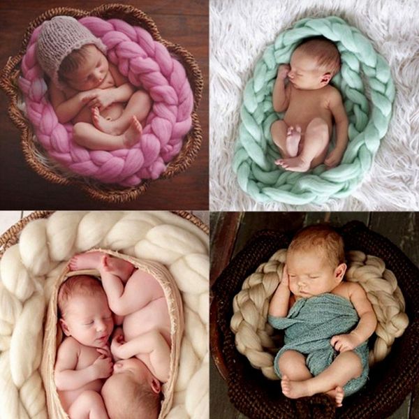 

460cm multi color baby pgraphy props braid blanket stretch knit newborn p shoot soft wraps accessories