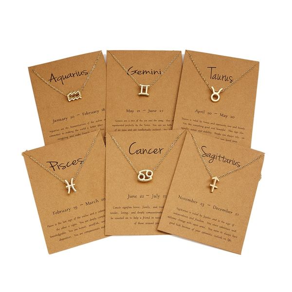 

creative 12 constellation zodiac designer necklace gold sign pendant necklaces women choker clavicle chain with card fashion jewelry gifts, Silver