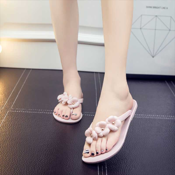 

women slippers beauty 3d flowers decoration beach casual shoes outdoor flat slippers, Black