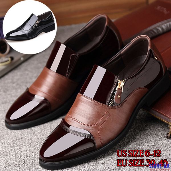 

men patent leather formal shoes business pointed toe dress shoes fashion classic slip on office wedding oxford suit, Black