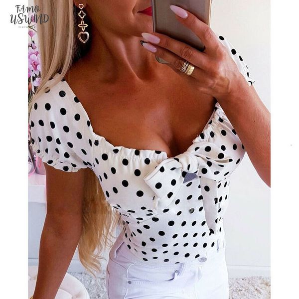 

2020 fashion dot women casual summer short sleeve dot print cotton t shirt tee shirts, White