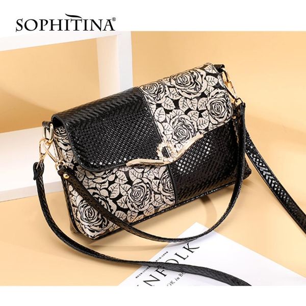 

sophitina women's bags metal decoration zipper envelope flap pocket flowers pattern shoulder bags casual women messenger bagse85