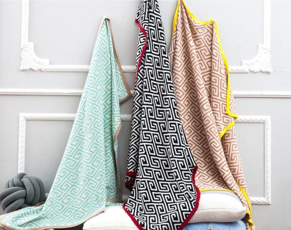 

textile sofa blankets towel geometric patter knitting tassel blanket nordic style air conditioning