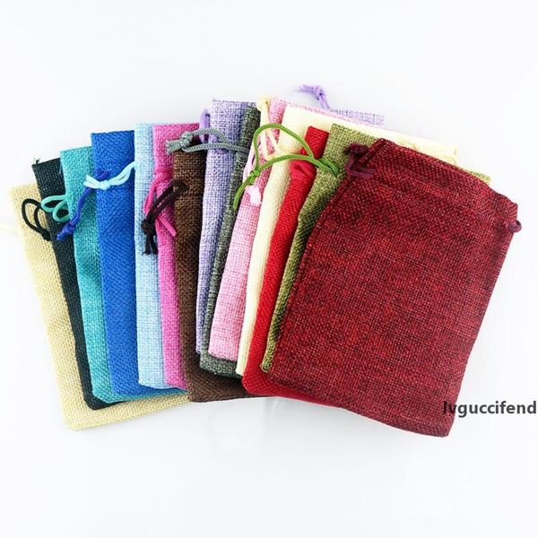 

50 pcs/lot vintage natural burlap hessia jute gift candy bags rustic wedding party favor pouch birthday party supplies