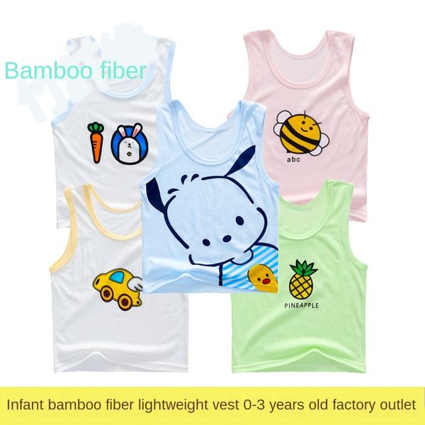 

vczcu male and female baby bamboo fiber underwear pajamas camisole baby children armless thin home air conditioning clothing pajamas, Blue