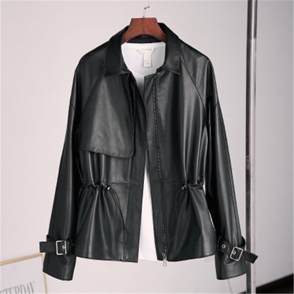 

2020 women spring genuine real sheep leather jacket r17, Black