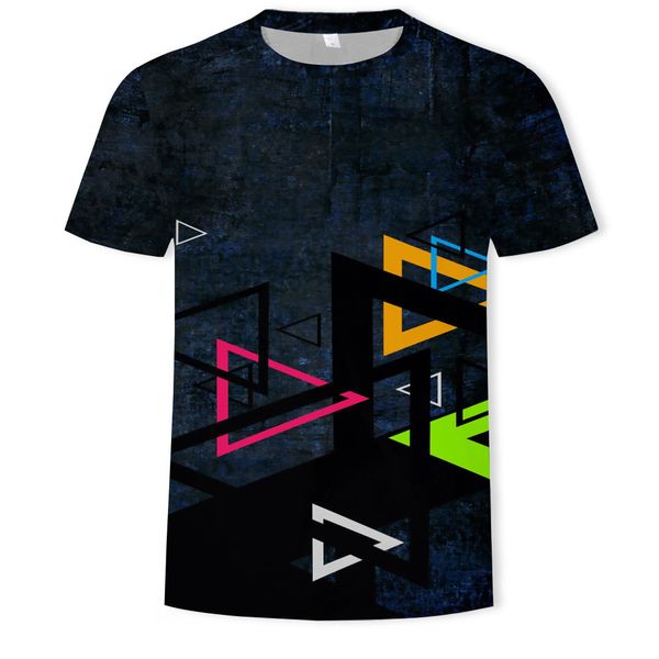 

mensshort sleeve creative geometric printing loose t-shirt casual top, White;black