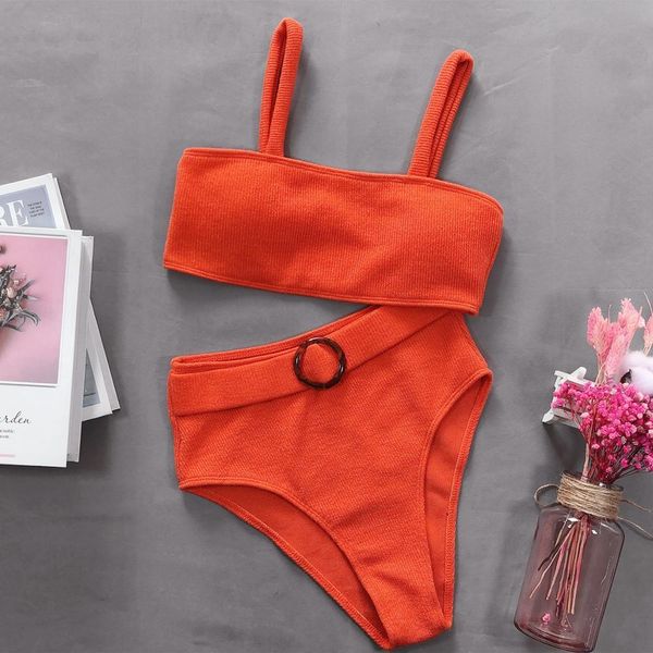 

swimwear women high waist swimsuit female bandage bikini set solid color beachwear summer swimming suit push up bikini 2020