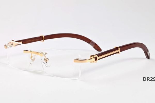 

designer rimless sunglasses for men 2017 fashion wood bamboo retro buffalo horn glasses brown black clear glass lens sunglassesdr29, White;black