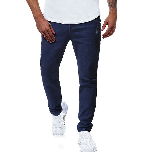 

puimentiua classic straight jeans men stretch loose fit jeans men's denim pants solid blue denim trousers basic menpants