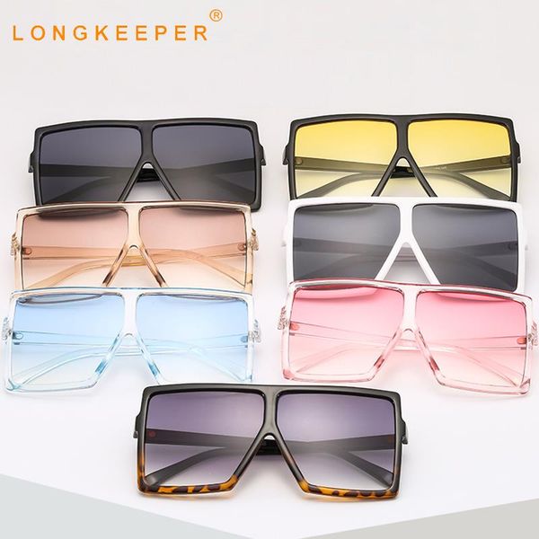 

longkeeper big frame sunglasses women men flat oversized sun glasses for female retro square gradient eyewear uv400 oculos, White;black
