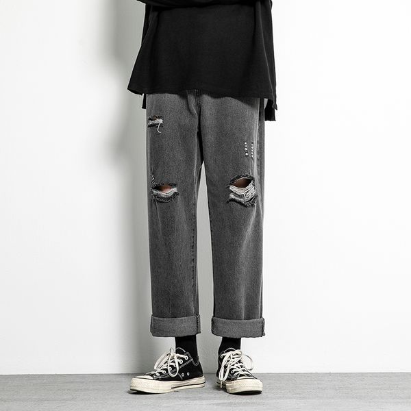 

men's jeans black plus size men hip hop streetwear joggers ankle length denim cargo pants loose pocket harem trousers sweatpants, Blue