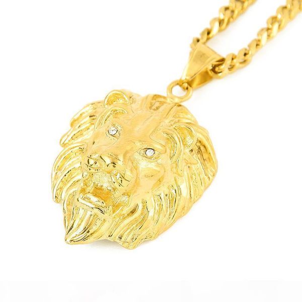 

lion head pendants&necklaces hip hop jewelry gold chains for men stainless steel designer jewelry cuban link chain statement necklace bijoux, Silver
